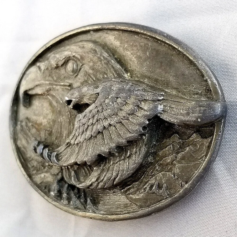 Belt Buckle Pewter 1988 Double Two American Bald Eagles USA‎ Made By Siskiyou